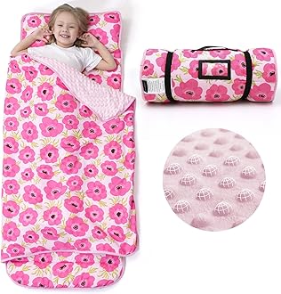 ACRABROS Toddler Nap Mat with Pillow and Blanket, Extra Large Rolled Napping Mats,Slumber Bags for Boys Girls,Kids Sleeping Bag for Daycare, Preschool Travel Camping,Gouache Floral