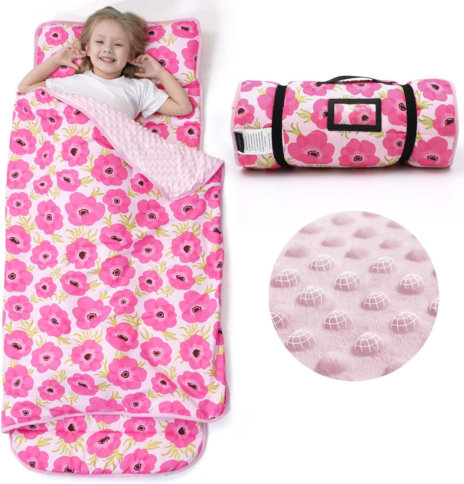 ACRABROS Toddler Nap Mat with Pillow and Blanket-53 x 21 x1.5 Inches,Extra Large,Rolled Napping Mats for Toddlers Boys Girls,Kids Sleeping Bag for Daycare, Preschool,Travel,Camping,Gouache Floral