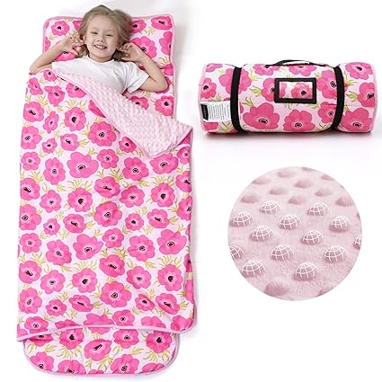 ACRABROS Toddler Nap Mat with Pillow and Blanket-53 x 21 x1.5 Inches,Extra Large,Rolled Napping Mats for Toddlers Boys Girls,Kids Sleeping Bag for Daycare, Preschool,Travel,Camping,Gouache Floral