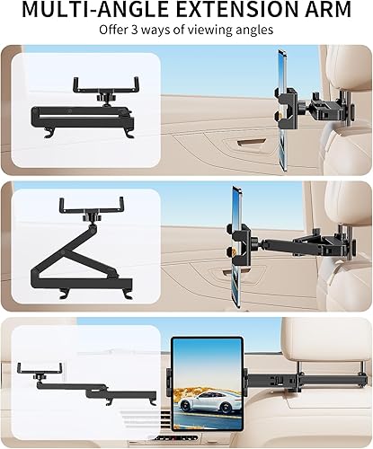 Miniatura 4 de Soporte para tablet para reposacabezas de automóvil brazo de extensión resistente 3 en 1 Soporte ajustable para iPad para asiento trasero, artículos