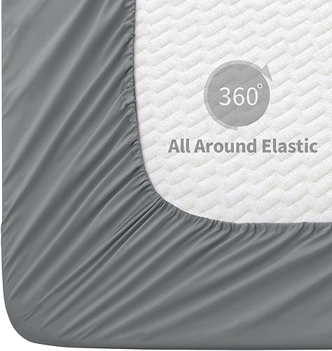 Miniatura 6 de TREELY Juego de sábanas grises tamaño Queen, 6 piezas de microfibra cepillada, sábana bajera ajustable de 16 pulgadas de profundidad tamaño Queen,