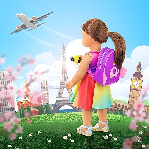 Miniatura 5 de K.T. Fancy Juego de 23 piezas de accesorios de muñeca de 18 pulgadas, maleta, incluye ropa, maleta, mochila, cámara, almohadilla para teléfono