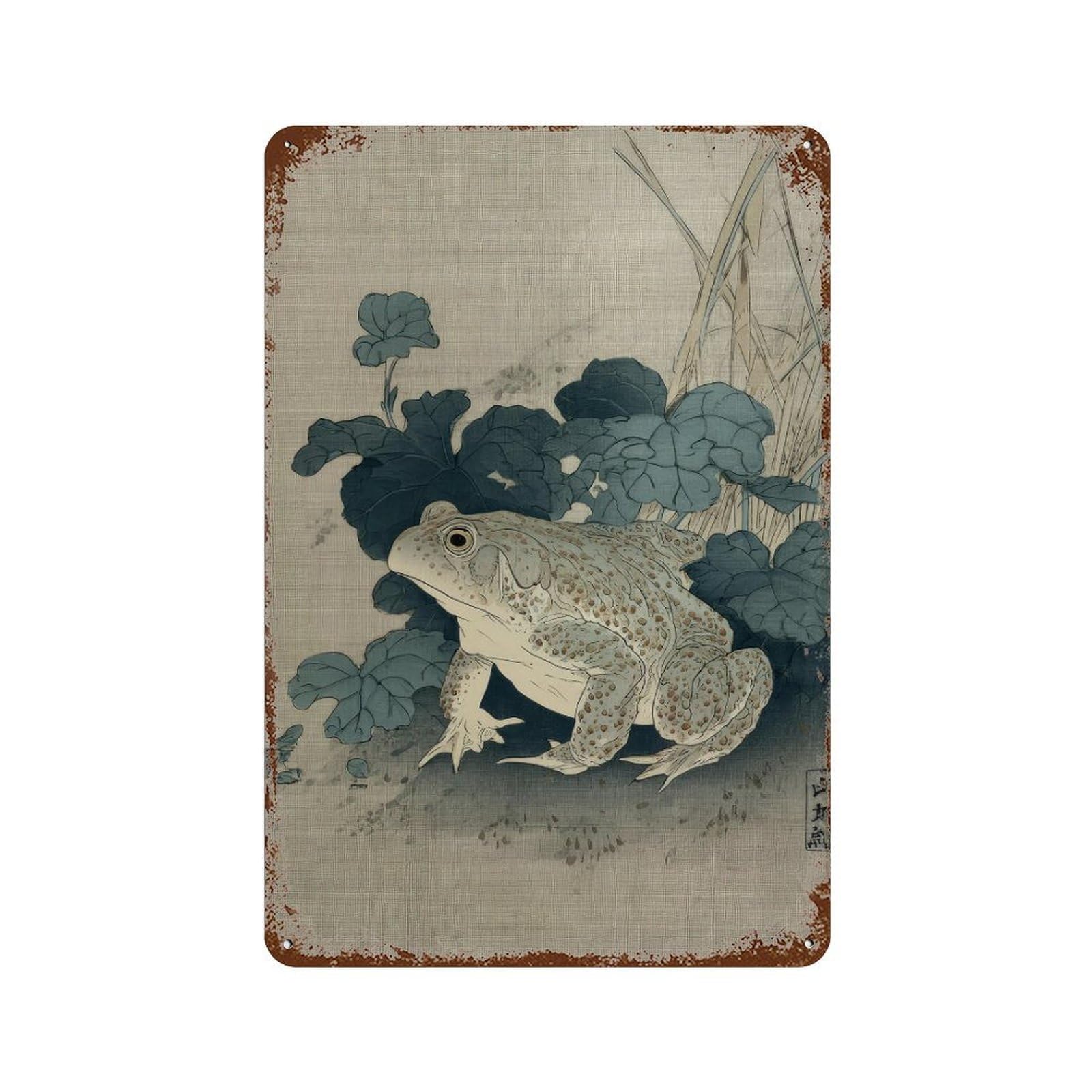 xiaoxiaoshen Japanese Frog Japan Oriental Traditional Woodblock Style. Zen Nature Home Decor Wall Decor Art Metal Tin Poster Modern Home Decor Art Home Bar Shop Decorations Vintage Sign 30x20cm