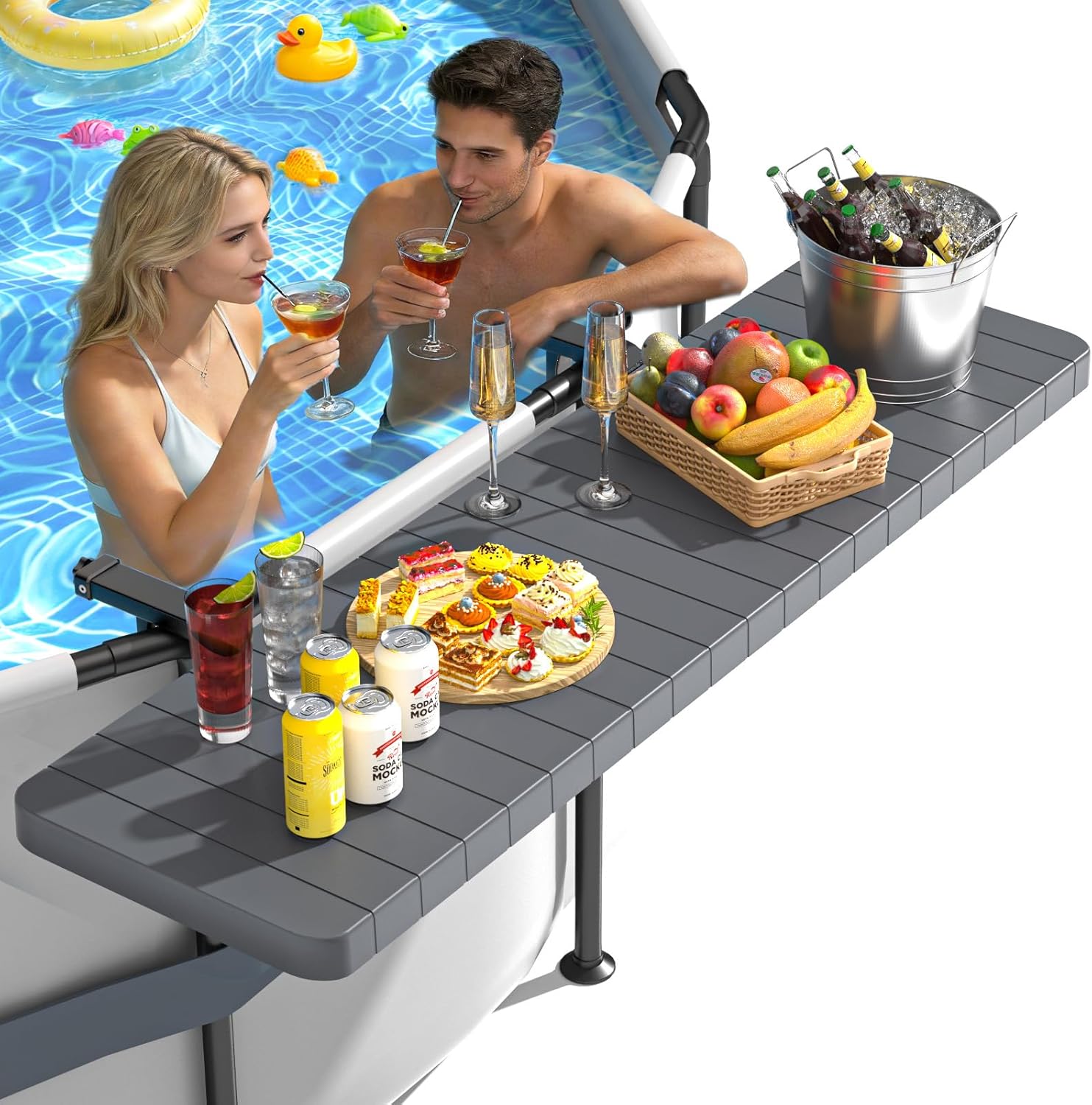 BoYata Pool Bar, Above Ground Poolside Bar Table, 49.4×9.6" Stable & Large Pool Side Table Holds 110LBS, Durable Above Ground Pool Accessories, Swim Up Bar for Round & Oval Frame Swimming Pools