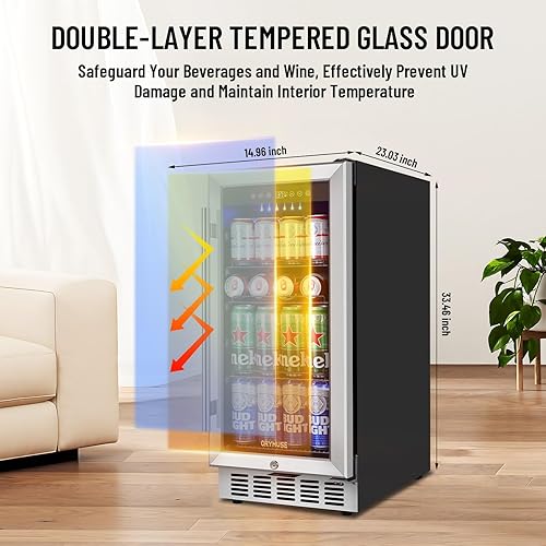 Miniatura 7 de Refrigerador de vino y bebidas, refrigerador de bebidas de acero inoxidable de 24 pulgadas, doble zona, enfriador de bebidas de vino integrado o