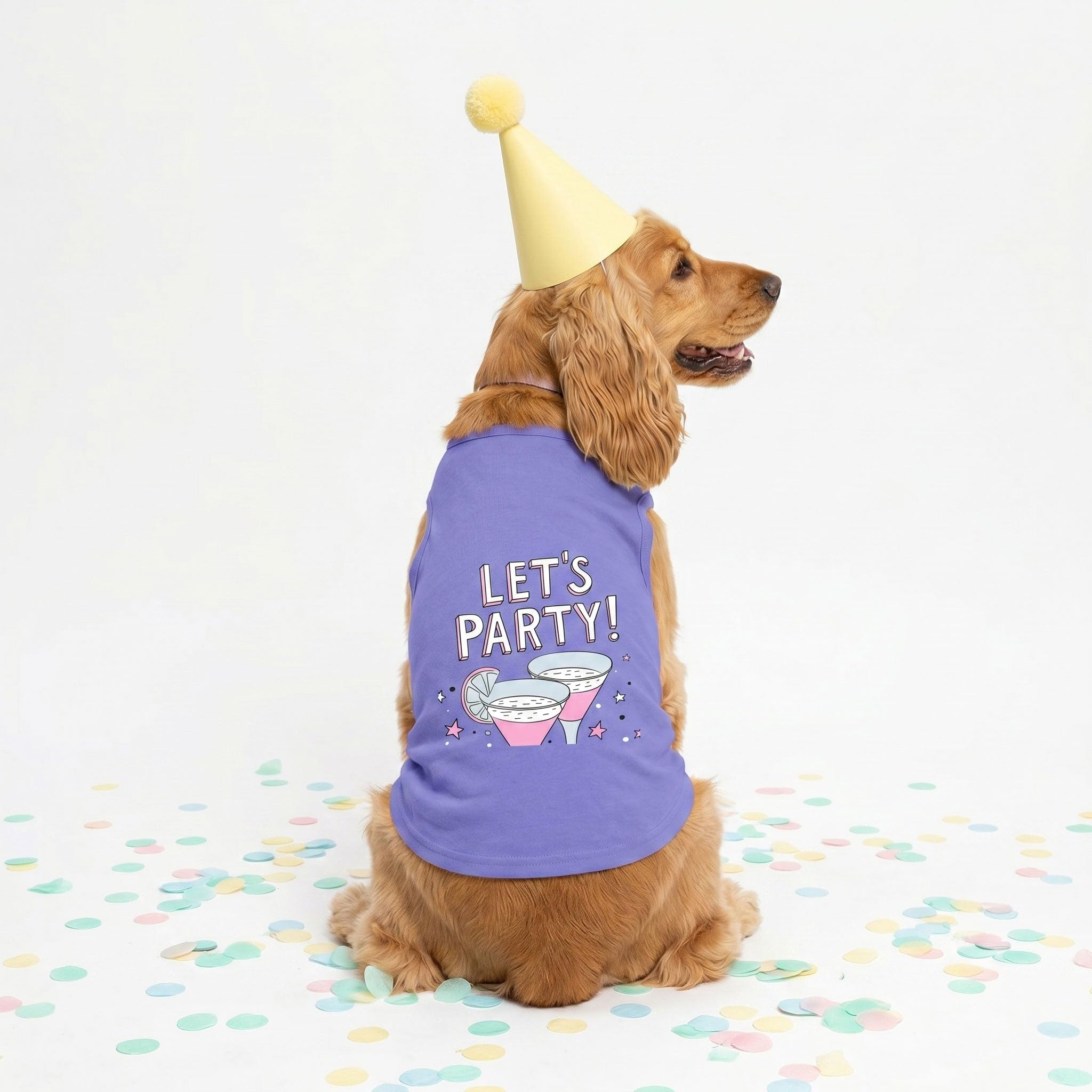 Ruse Pet Let's Party Printed Dog Round Neck Sleeveless Vest Tank T-Shirt/Tees Apparel/Clothes/Tees Gift for DogsLavenderXL (Retrievers, Labs etc.)-image-39
