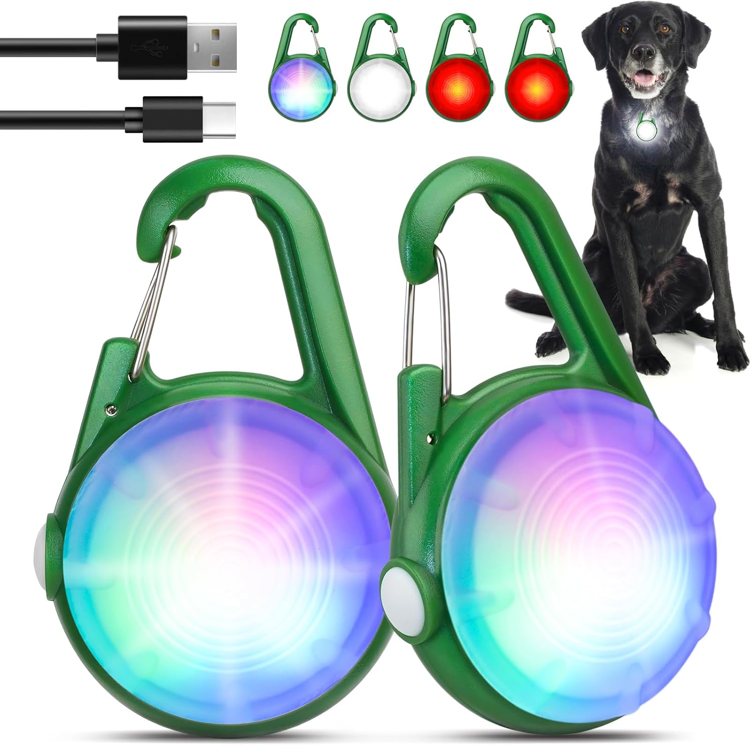 Rechargeable 2-Pack Dog Collar Lights: Glow in the Dark with 4 Modes & RGB Colors for Night Walks and Camping Rechargeable 2-Pack Dog Collar Lights: Glow in the Dark with 4 Modes & RGB Colors for Night Walks and Camping