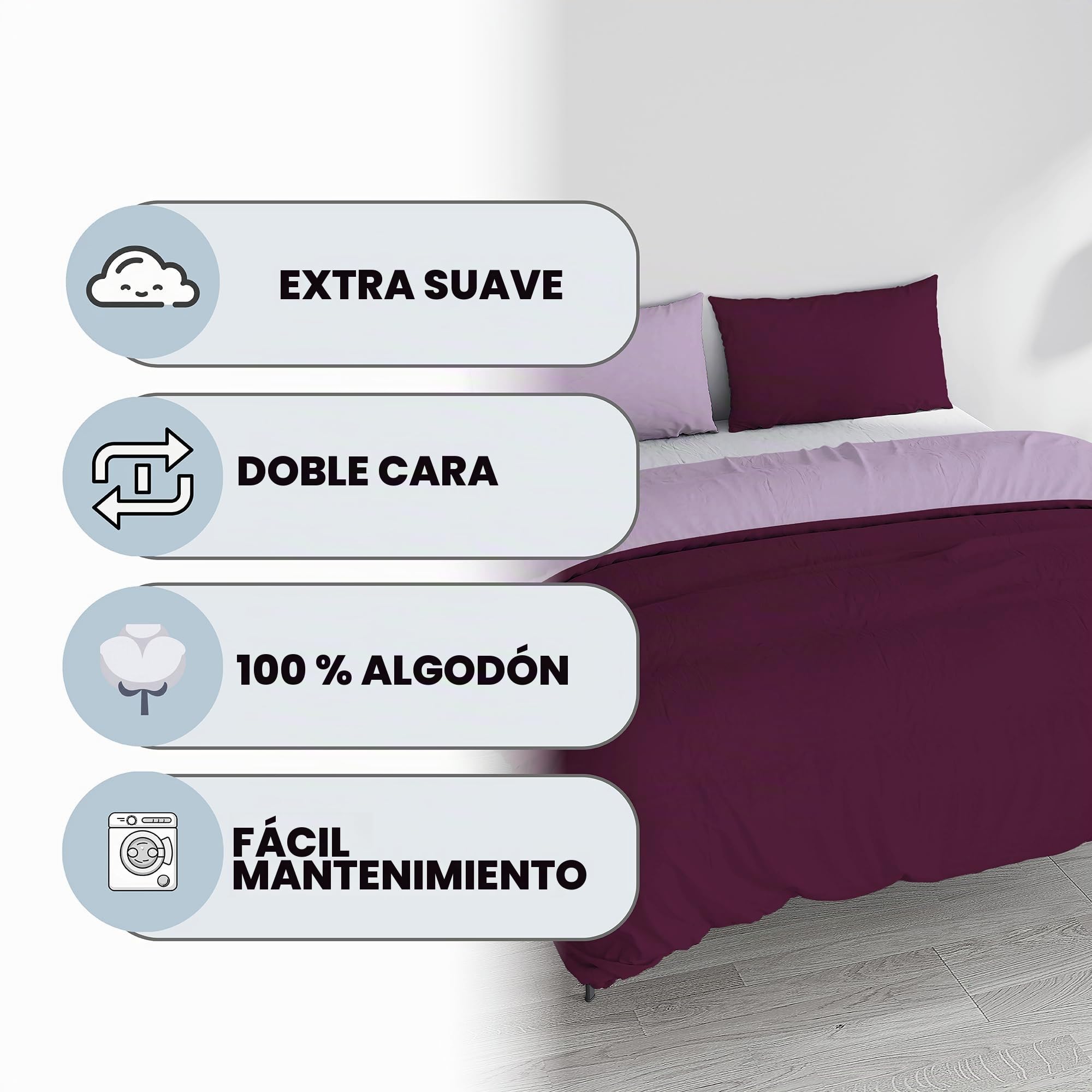 Italian Bed Linen Funda nòrdica Lila/Ciruela 2 plazas (250 x 200 cm + 2/52 x 82 cm)