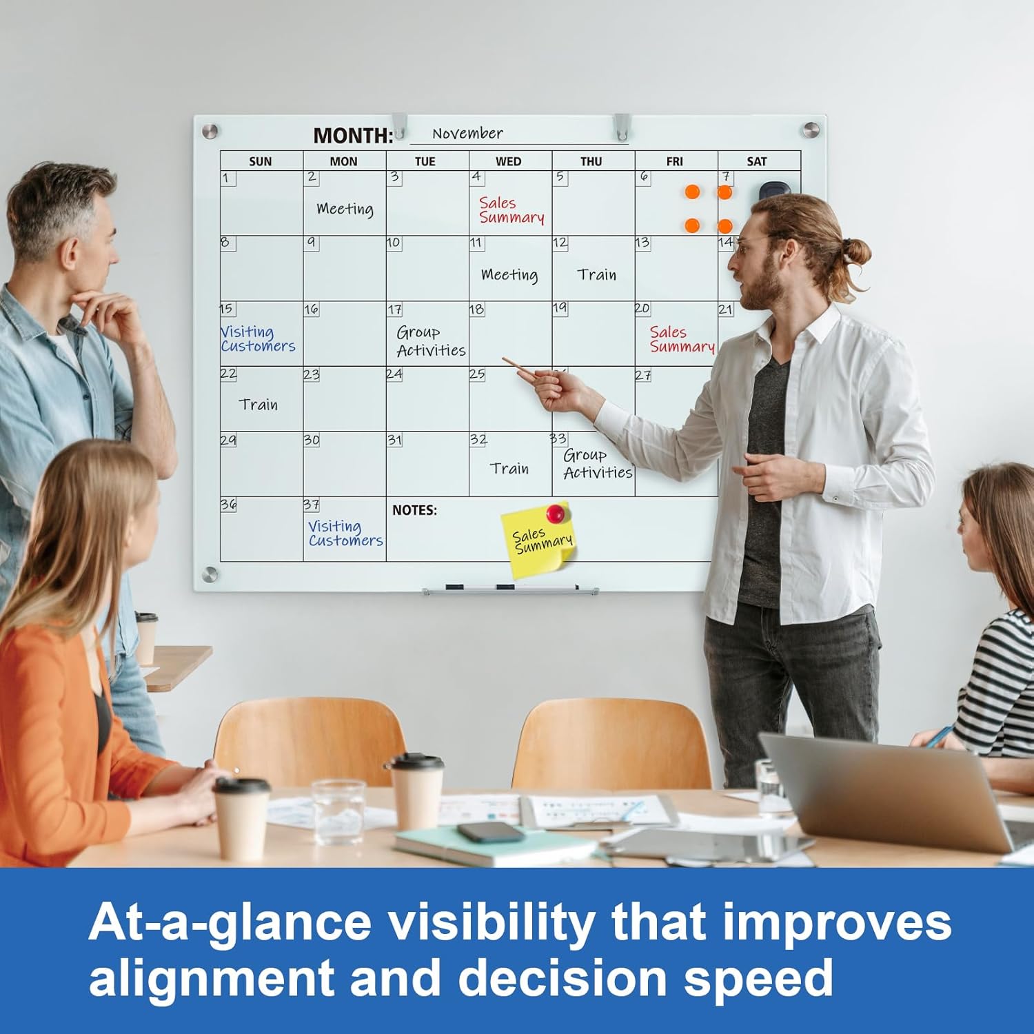 Glass Dry Erase Calendar for Wall, 48 x 36 Inches Magnetic Glass Monthly Calendar Whiteboard, 4' x 3' Frameless Planner Board for Office, Home, School