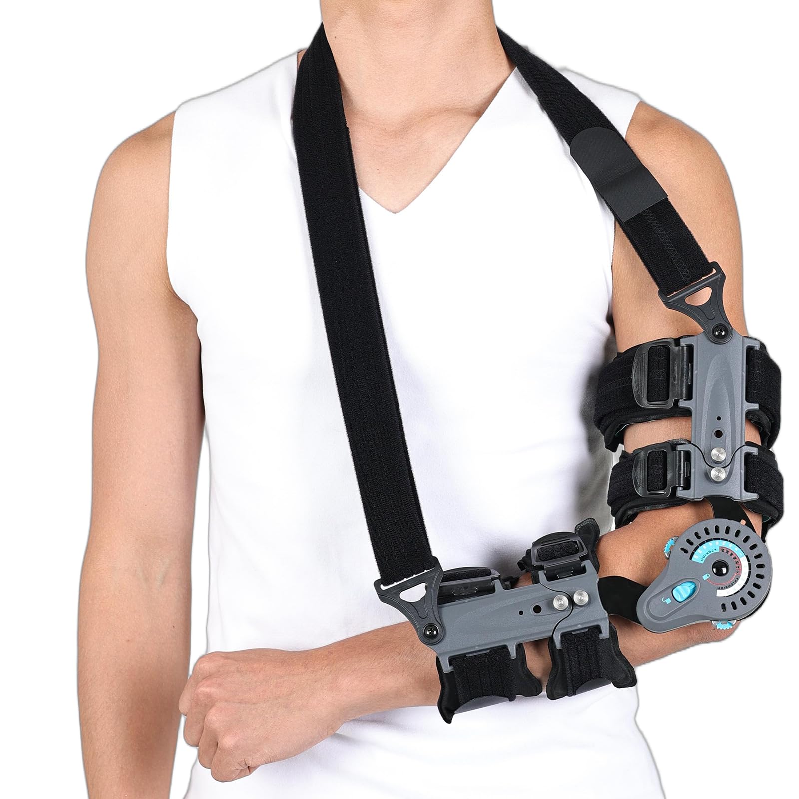 Photo 1 of Komzer Hinged Elbow Brace, Post Op ROM Elbow Immobilizer with Sling for Cubital Tunnel Syndrome, Fracture and Tendon Rehabilitation, Adjustable Range of Motion Arm Support Splint for Adults Right