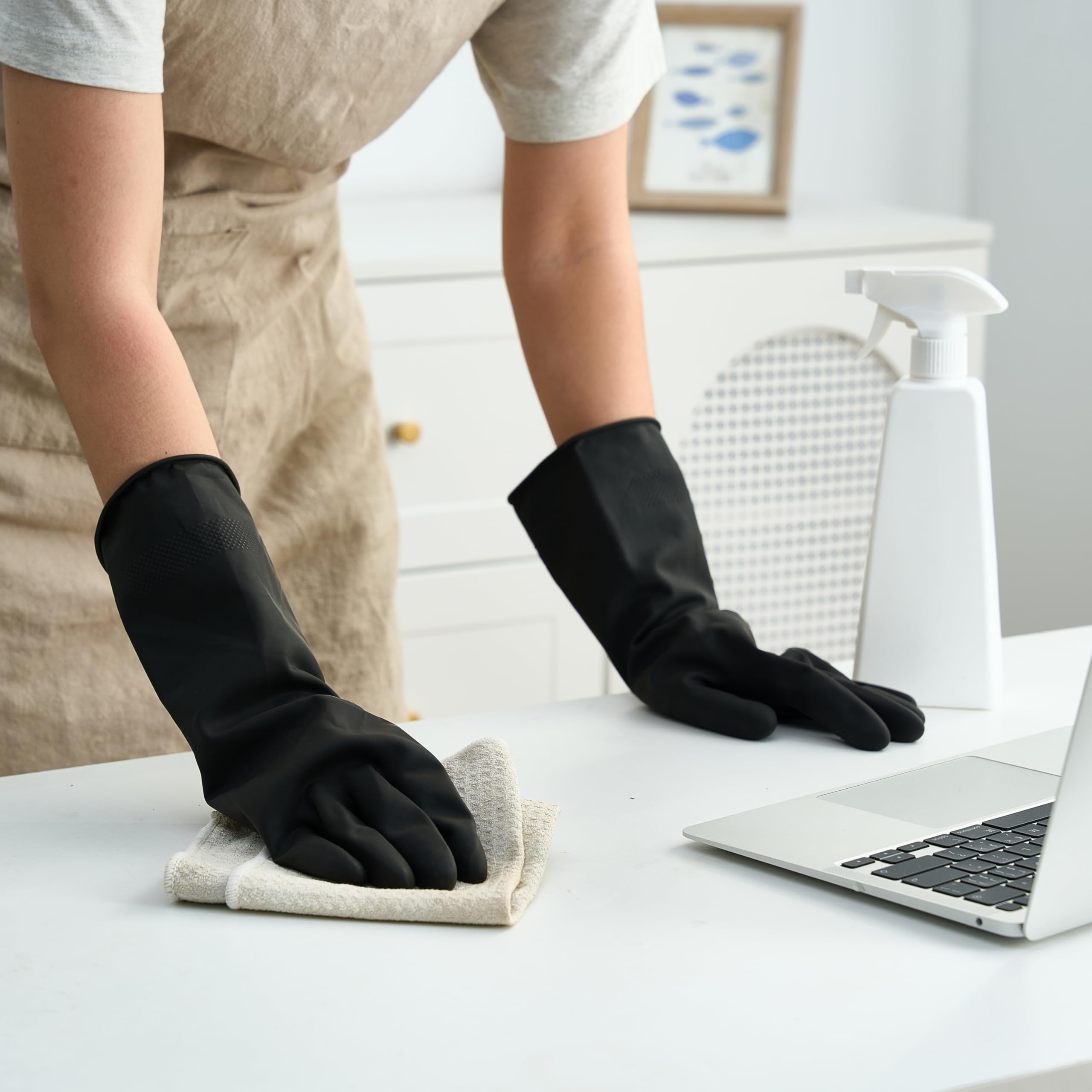 Bamllum 4 pares de guantes de goma negra para lavar platos, guantes de limpieza reutilizables para cocina, hogar, antideslizantes, flexibles y duraderos (mediano)