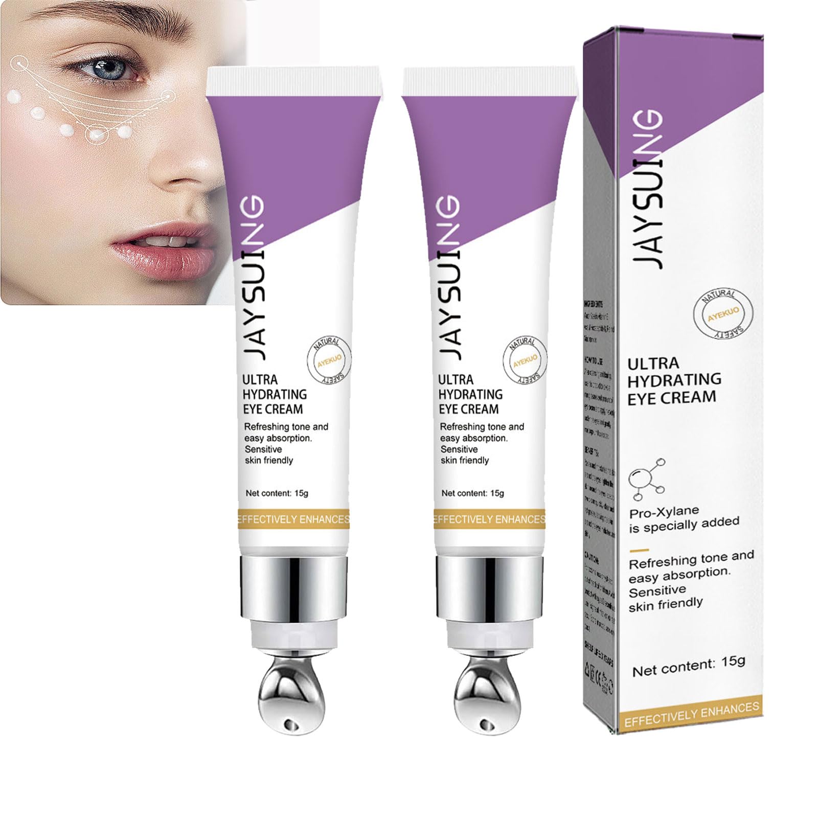 Anti-Aging Eye Cream, Under Eye Cream Ultra Hydrating Eye Cream, Rapid Wrinkle Repair Eye Cream, Anti-Puffy Eye Cream, Eye Repair Cream Rich in Caffeine, Vitamin E, Argireline*2