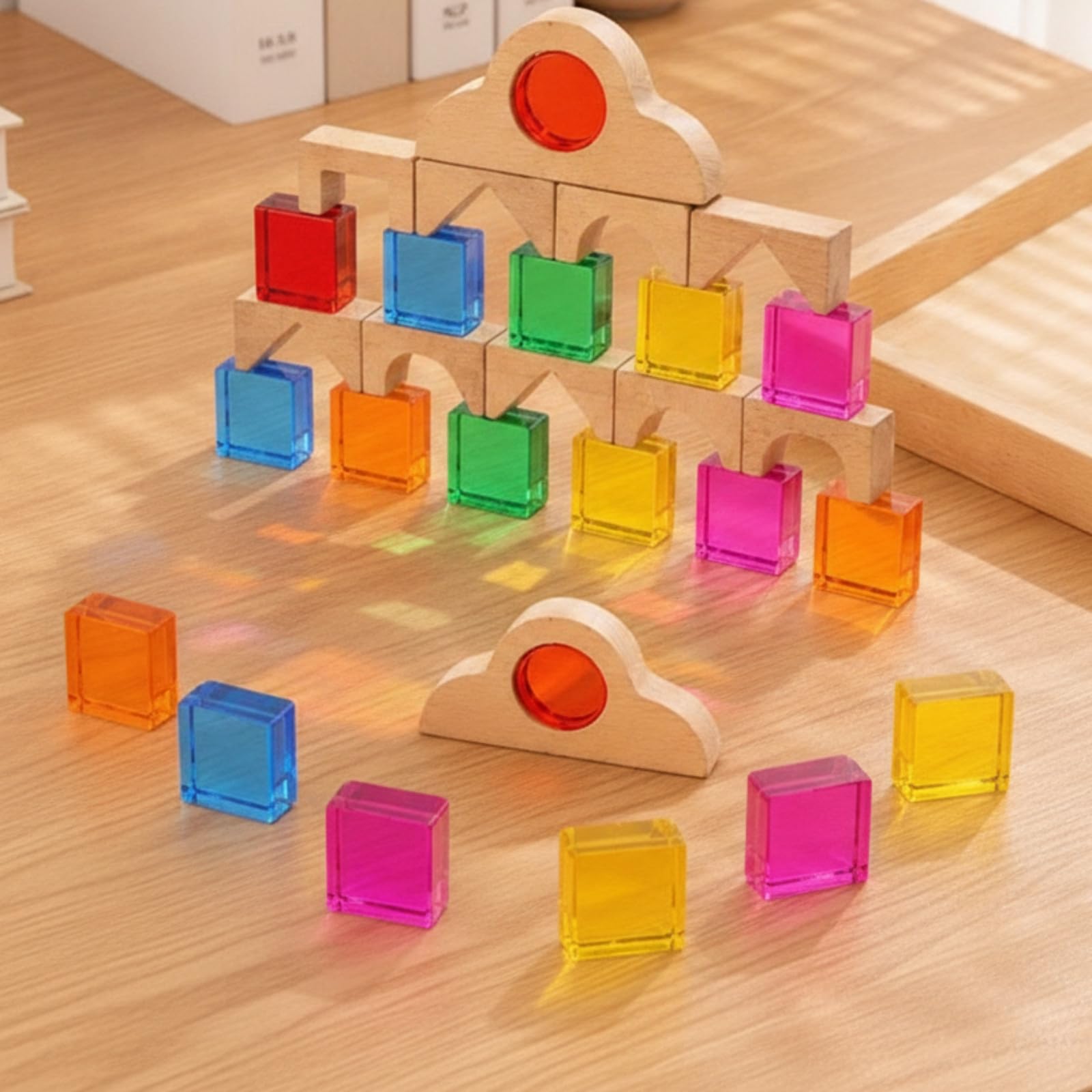 Gioco di Chiaroscuro Educativo Forme Geometriche Assortite, Curvo, Impilabili, Giocattoli, per Asilo