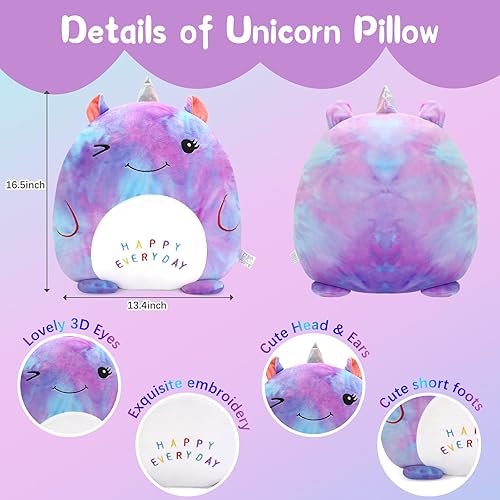 Miniatura 2 de Almohada de felpa de unicornio de 16 pulgadas, almohada de felpa de animales de peluche para niñas, bonito juguete de peluche de unicornio de