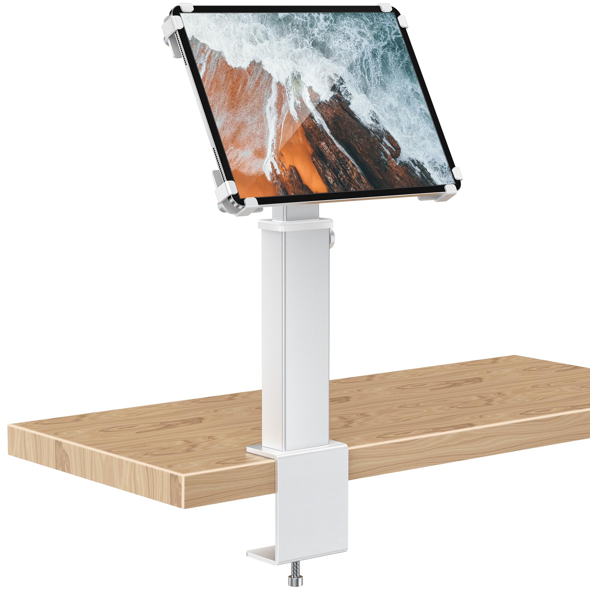 AboveTEK iPad Desk Stand, un supporto per tablet regolabile e antifurto con rotazione di 360° e inclinazione di 180°, si adatta a tablet da 9,7" a 13" ed è perfetto per il lavoro-Argento