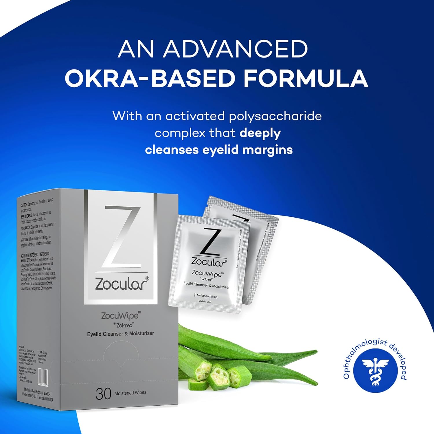 Zocular ZocuWipe Eyelid Cleansing Wipes with Natural Okra Complex – Gentle Daily Eyelid Cleanser & Moisturizing Pads – Makeup Remover & Eye Hygiene Wipes – 15 Count - Image 3