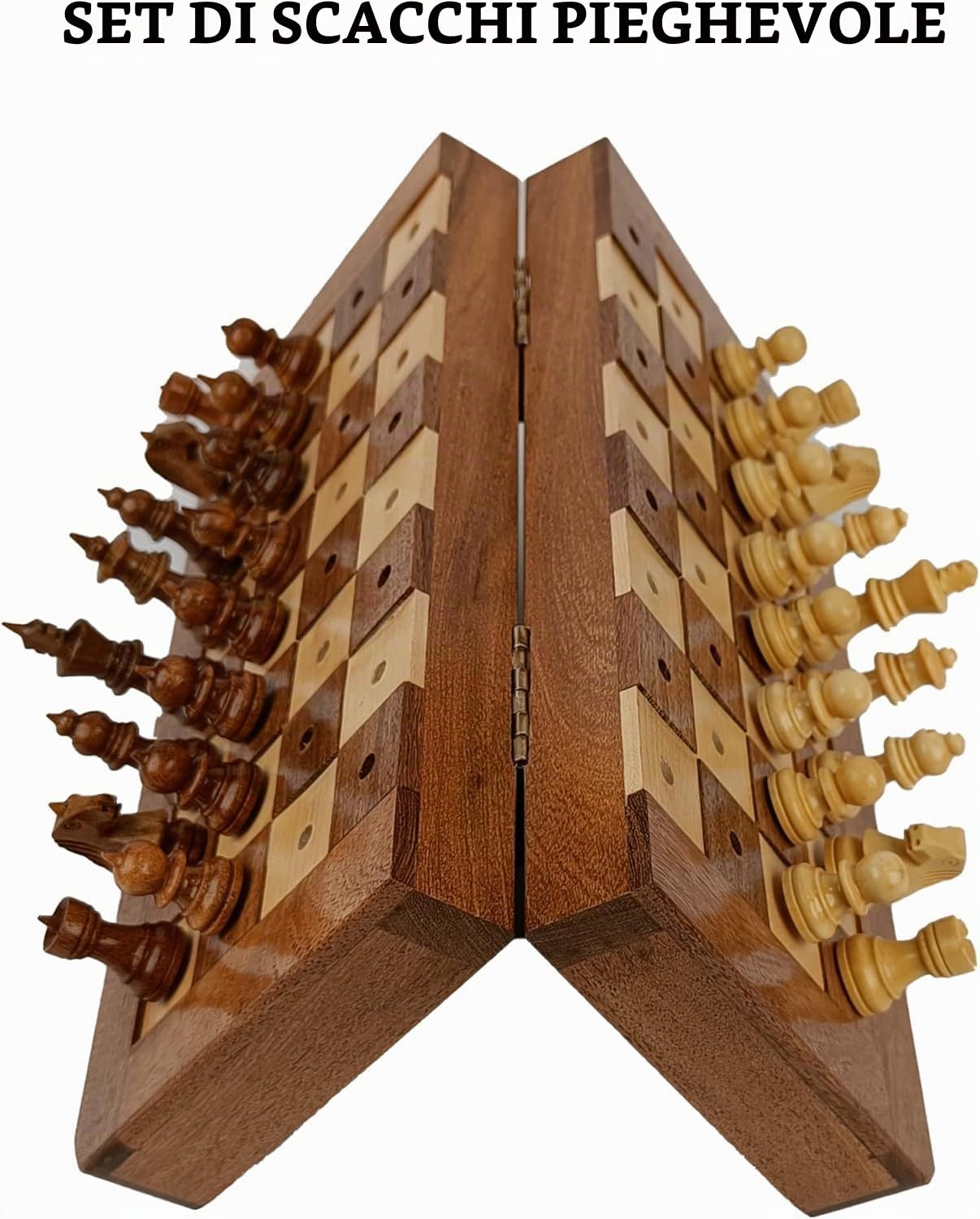 Scacchiera in palissandro, per non vedenti e ipovedenti, scacchiera da viaggio in legno pieghevole da 25,5 cm, con pezzi forati, gioco di scacchi accessibile al tatto per adulti con problemi di vista