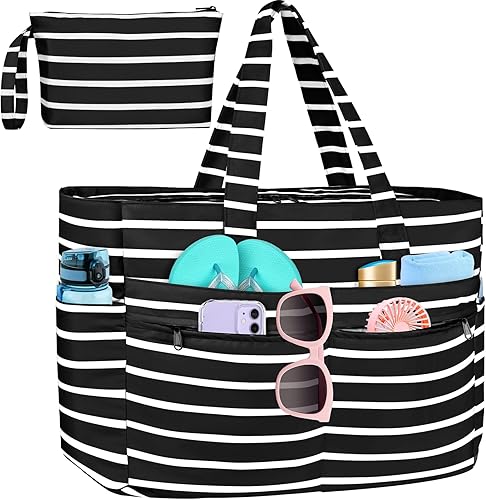 HUANLANG Bolsa de playa extra grande impermeable, bolsas de playa para mujer y hombre, bolsa de piscina con bolsillo húmedo y cremallera