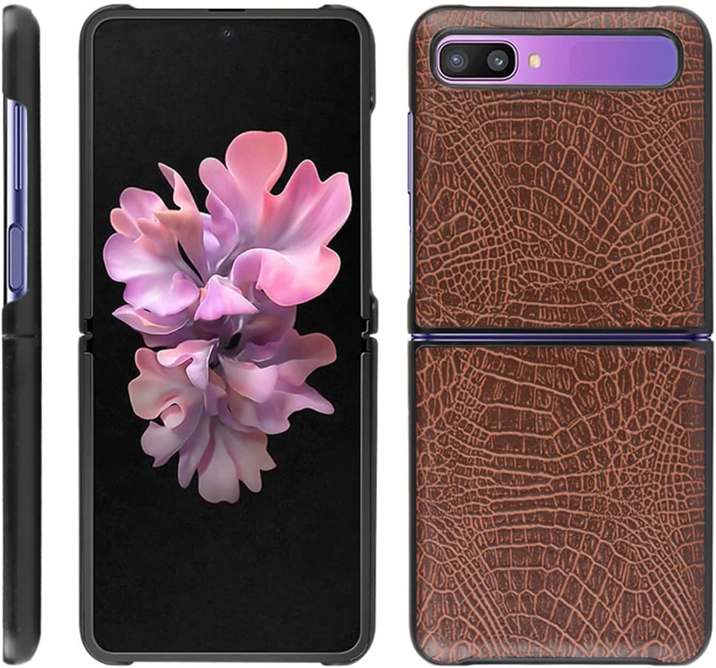 ELECDON Case for Samsung Galaxy Z Flip Case, Premium PU Leather Ultra Slim Shockproof Back Bumper Protective Case Cover for Samsung Z Flip 5G Phone Case (Brown)