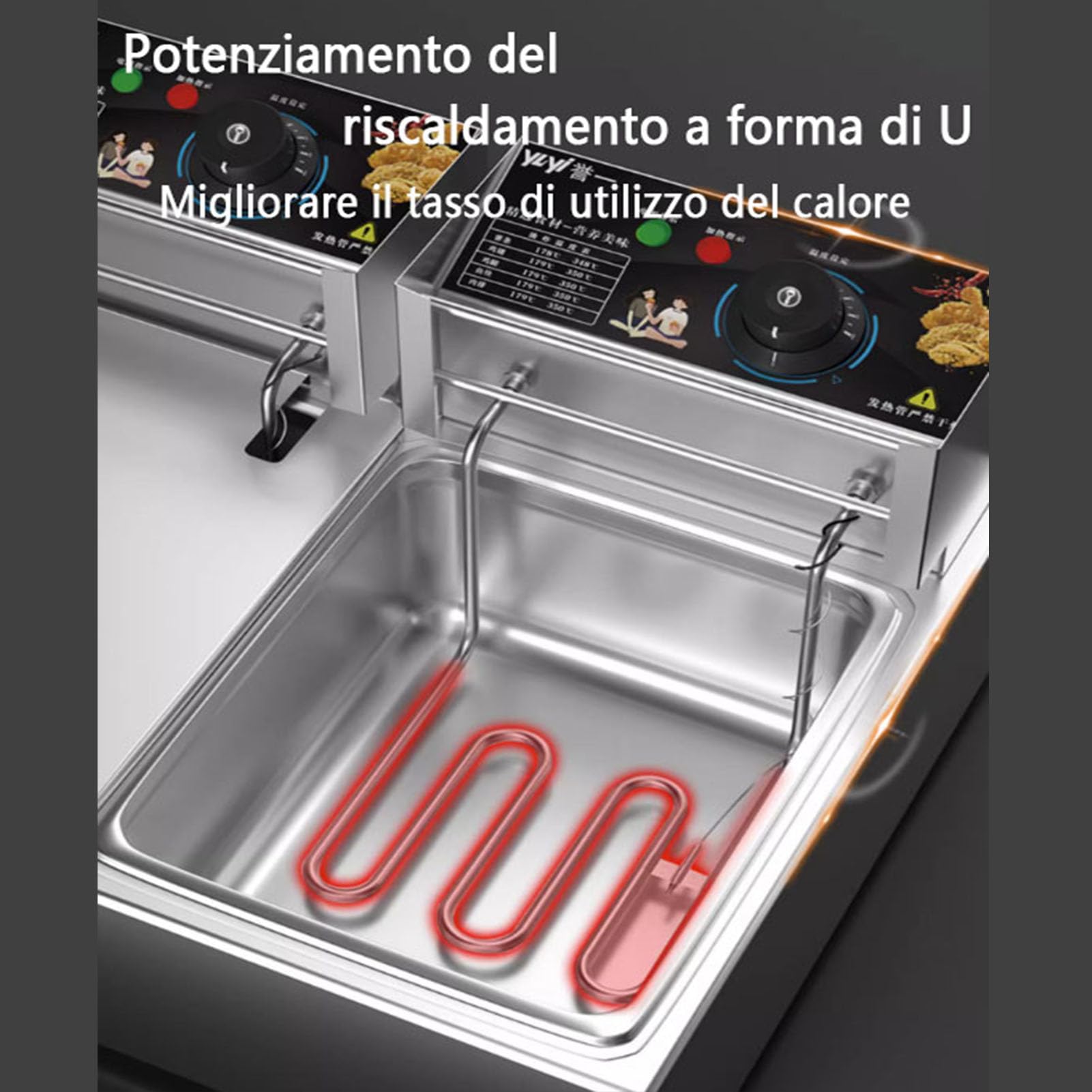 Friggitrice Profonda Friggitrice Profonda Commerciale 10L X 2 Friggitrici elettriche a Doppia Vasca, Controllo della Temperatura, friggitrice elettrica da banco per Ristorante con