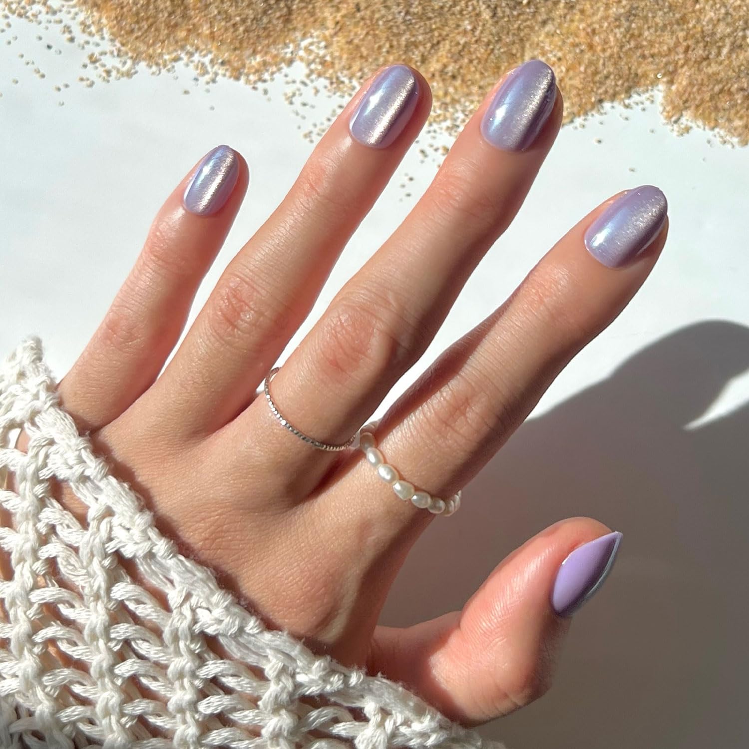 Glamnetic Press On Nails - Mermaid's Tail | Short Oval Purple Cat Eye Fake Nails with a Velvet Finish, Salon Quality Summer Nails | 15 Sizes - 30 Nail