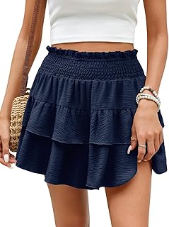 Pantalón Corto Verano Mujer Fluidos Shorts Corto Cintura Alta Elástico Casual Pantalones Cortos Sueltos Anchos Volantes Pantalon Color Sólido para Playa