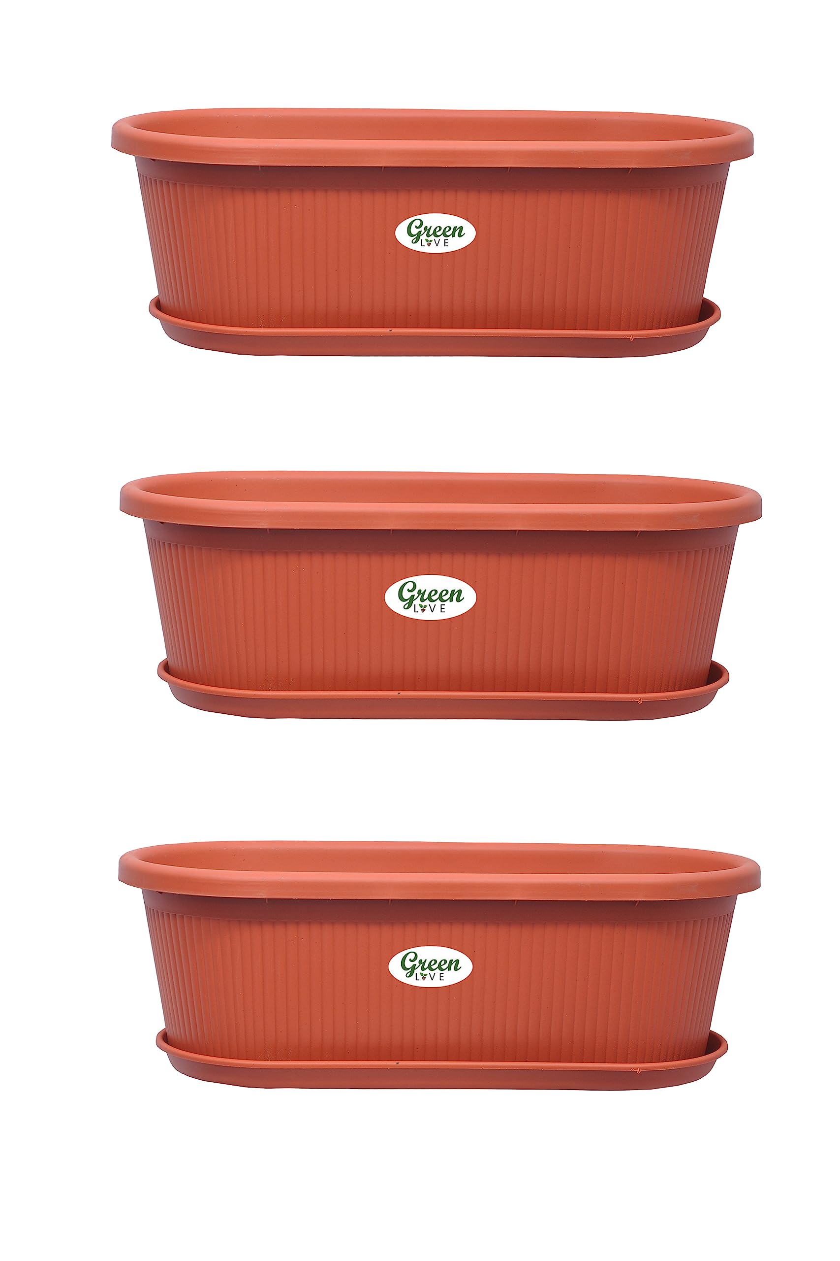 Green Live® Plastic Pemium 14inch Rectangular Planter with Tray Pot Brown Color/Indoor Outdoor Balcony Flower Pots/Drip Tray Pots | Plastic Pots with Plates (40cmx34.5cmx13.5cm) (Pack of 3) (B0CBVWZ2SB) Amazon Price History, Amazon Price Tracker