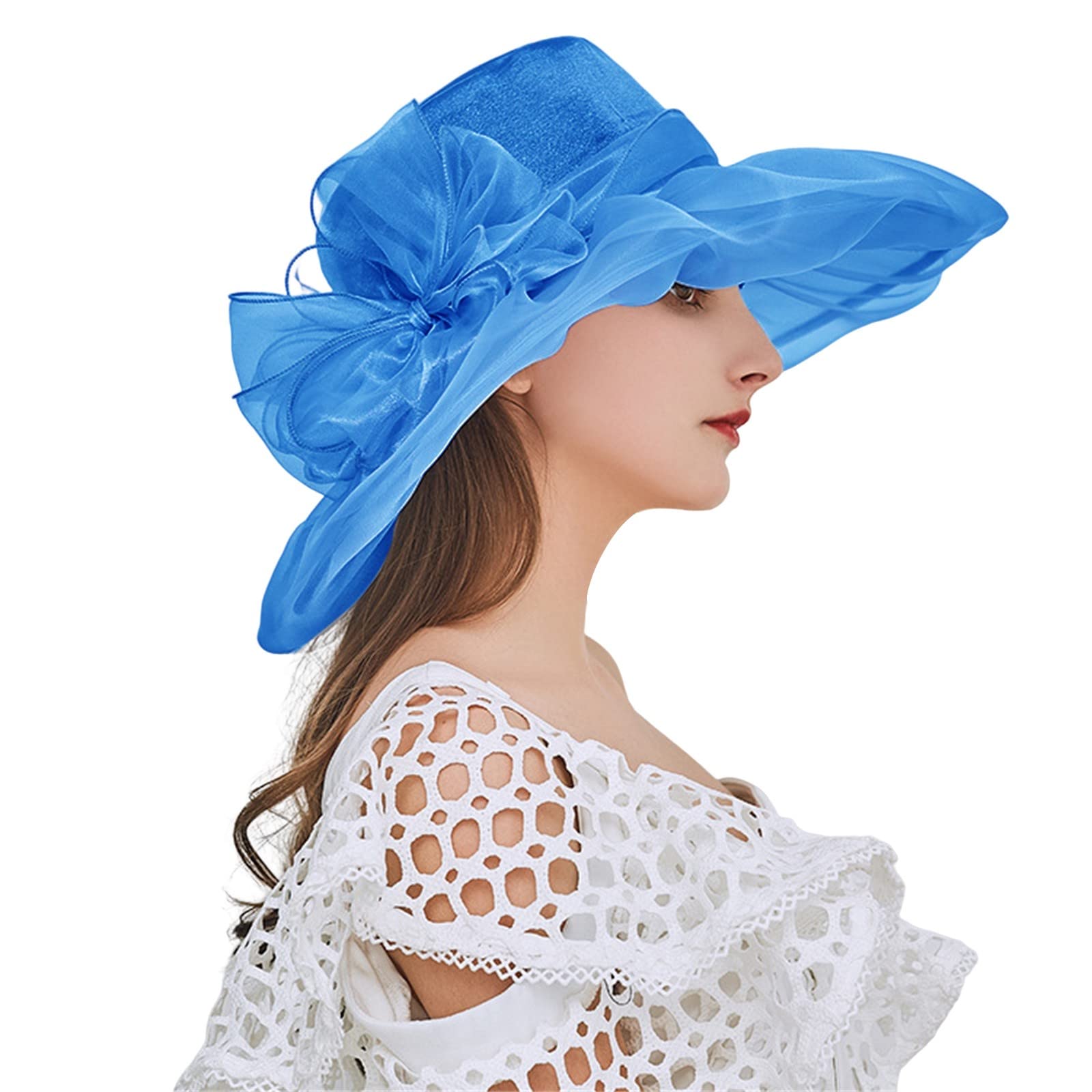 MMOOVV Elegante sombrero de verano para mujer con ala ancha, elegante protección solar para fiestas en la playa y bodas