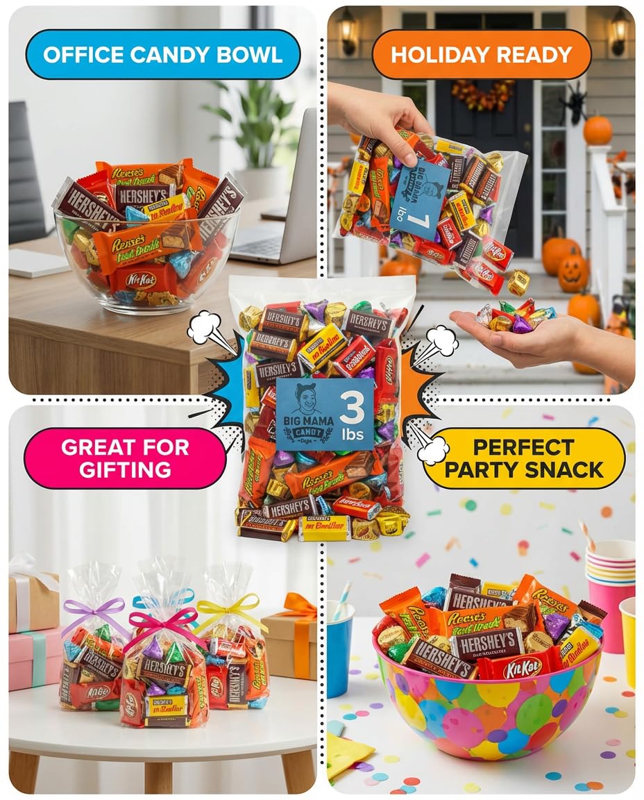 Chocolate Candy Variety Pack 3 lbs - Bulk Candy Assortment, Fun Size Mini Bars Individually Wrapped for Parties, Pinata & Goodie Bags