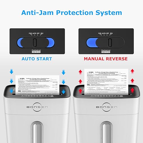 Miniatura 6 de BONSEN Trituradoras blancas para oficina en casa, trituradora de papel de corte cruzado de 10 hojas para uso doméstico, nivel de seguridad P-4,