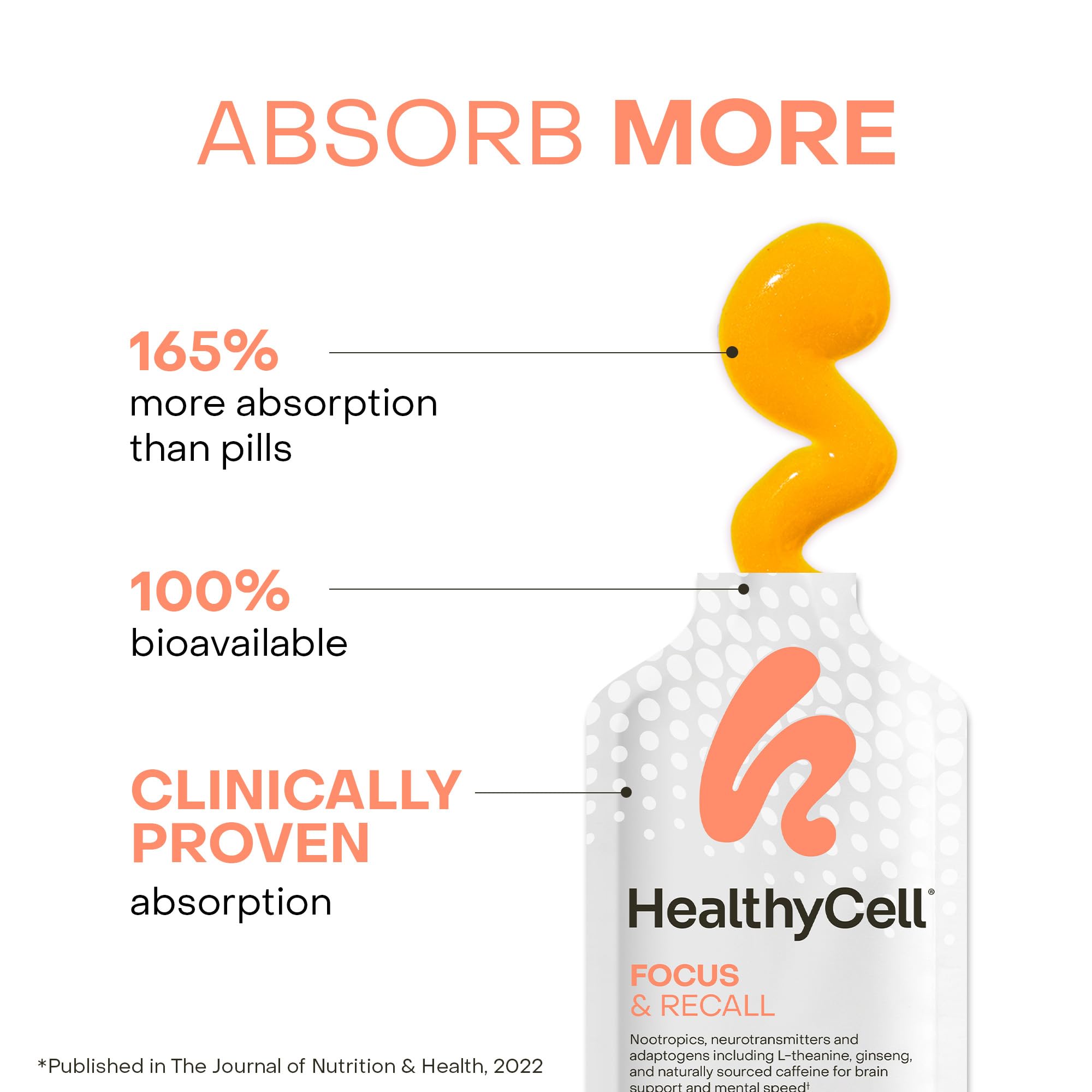 HealthyCell Focus & Recall- L-Theanine, Ginseng, Caffeine | 30 Liquid Gels — Amazon image 3