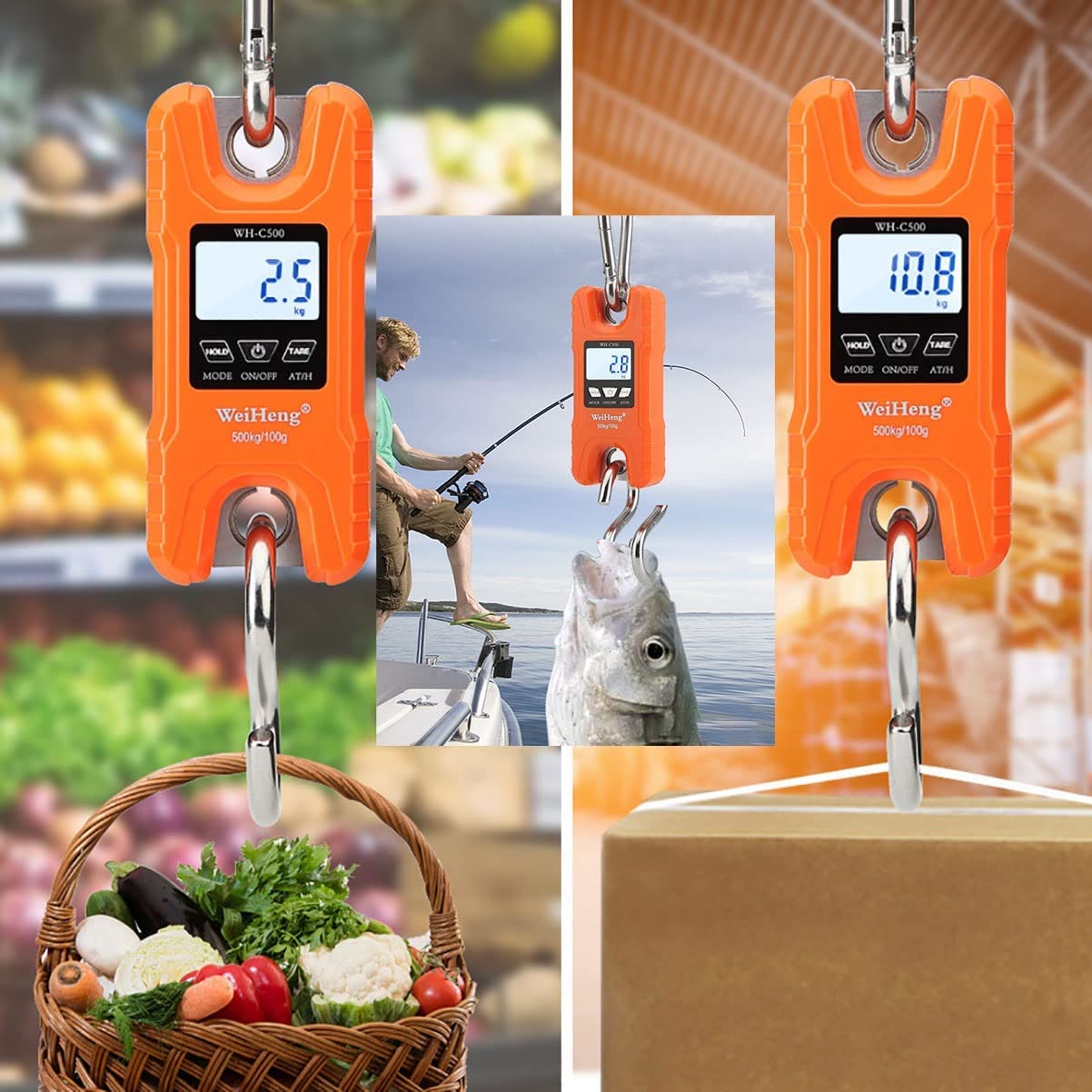Gepäckwaage, Kofferwaage, 500 kg Mini-Kranwaage, tragbare 1000 Pfund, robuste digitale Hängewaage mit LCD-Display (Farbe: Schwarz, Größe: 500 kg/200 g) (Farbe: Oranje, Größe: 500 kg/2