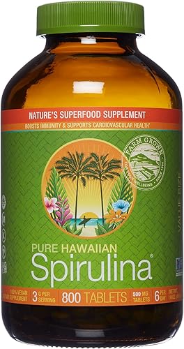 Nutrex Hawaii Spirulina hawaiana pura de 500 mg vegana apoya el sistema inmunológico corazón células y energía 800 tabletas