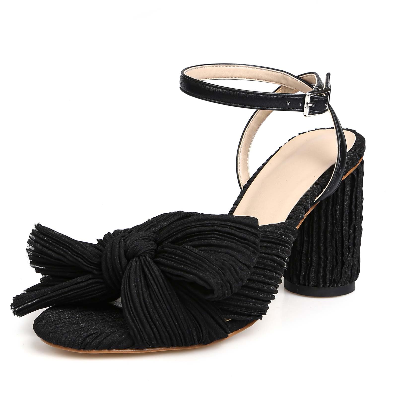 MICIFA Gold Bow Heels for Women Open Toe Block Chunky Heels Bow Knot Heeled Sandals Ankle Strap Bride Wedding Shoes