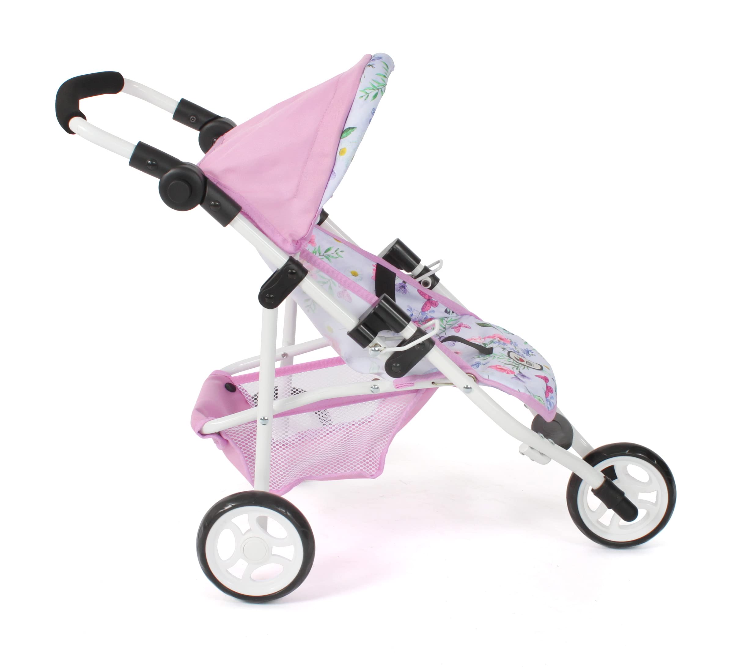 Bayer Chic 2000 - Passeggino per bambole, Lola, jogging, jogger, passeggino per bambole, 612-53, fiori, rosa, 70 x 33 x 62 cm