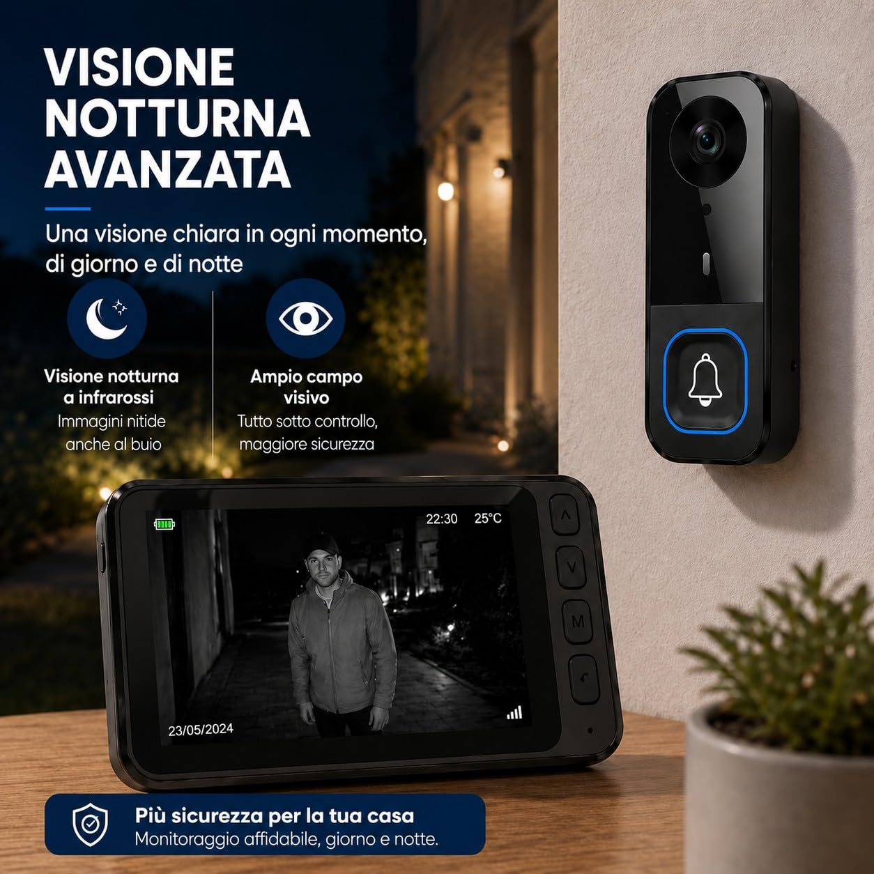 Videocitofono Campanello Senza Fili da Esterno con Schermo IPS 4,5'' Telecamera HD che Supporta la Visione Notturna a Infrarossi, Audio Bidirezionale Campanello Senza Fili Nessun WiFi o Abbonamento