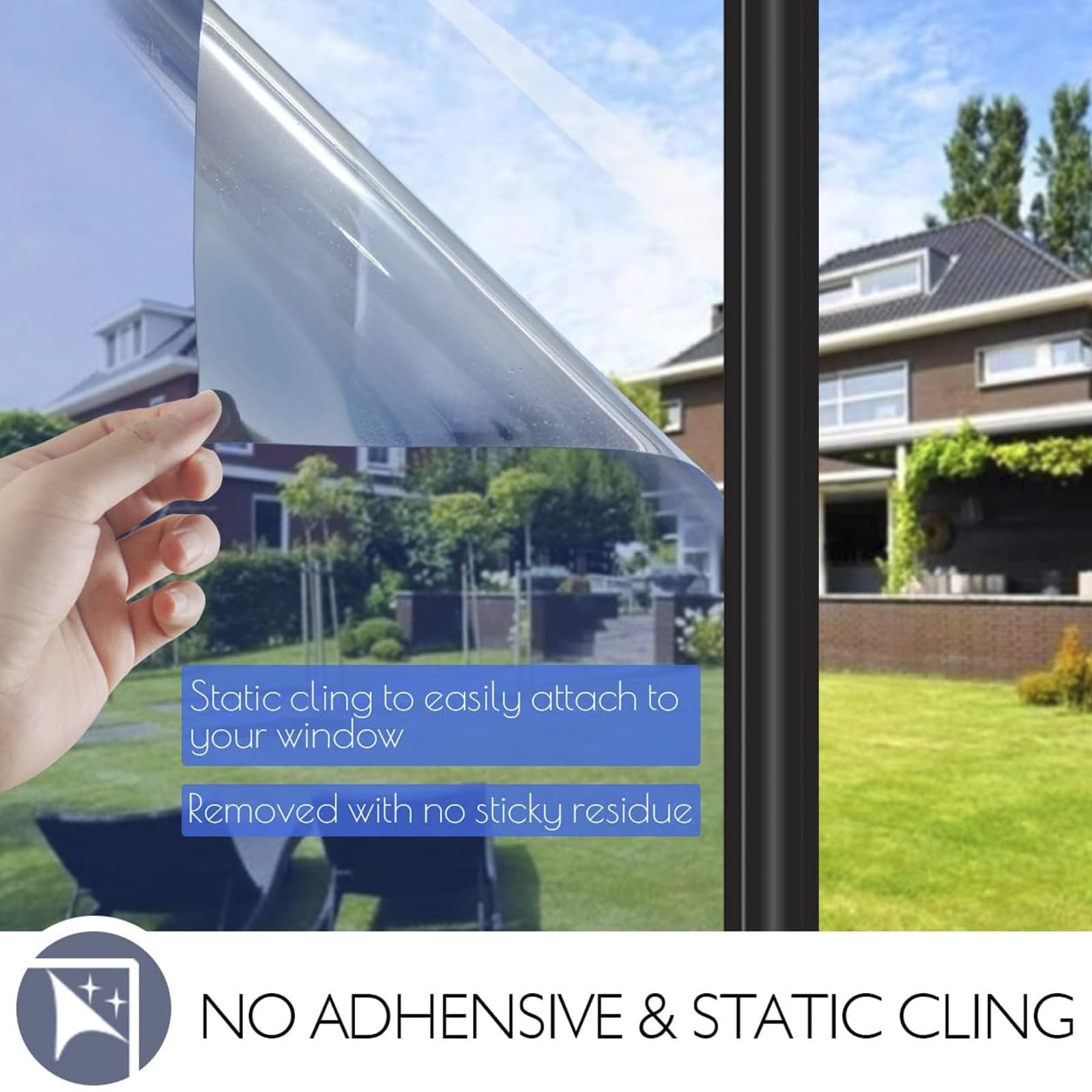 Spiegelfolie Fenster Sichtschutz 99% UV-Schutz Sonnenschutzfolie Fenster Innen,Selbstklebend Verspiegelte Verdunkelungsfolie für Haus Geschäfte Büro,Blau-Silber,50CMX10M/19.6INX32.8FT