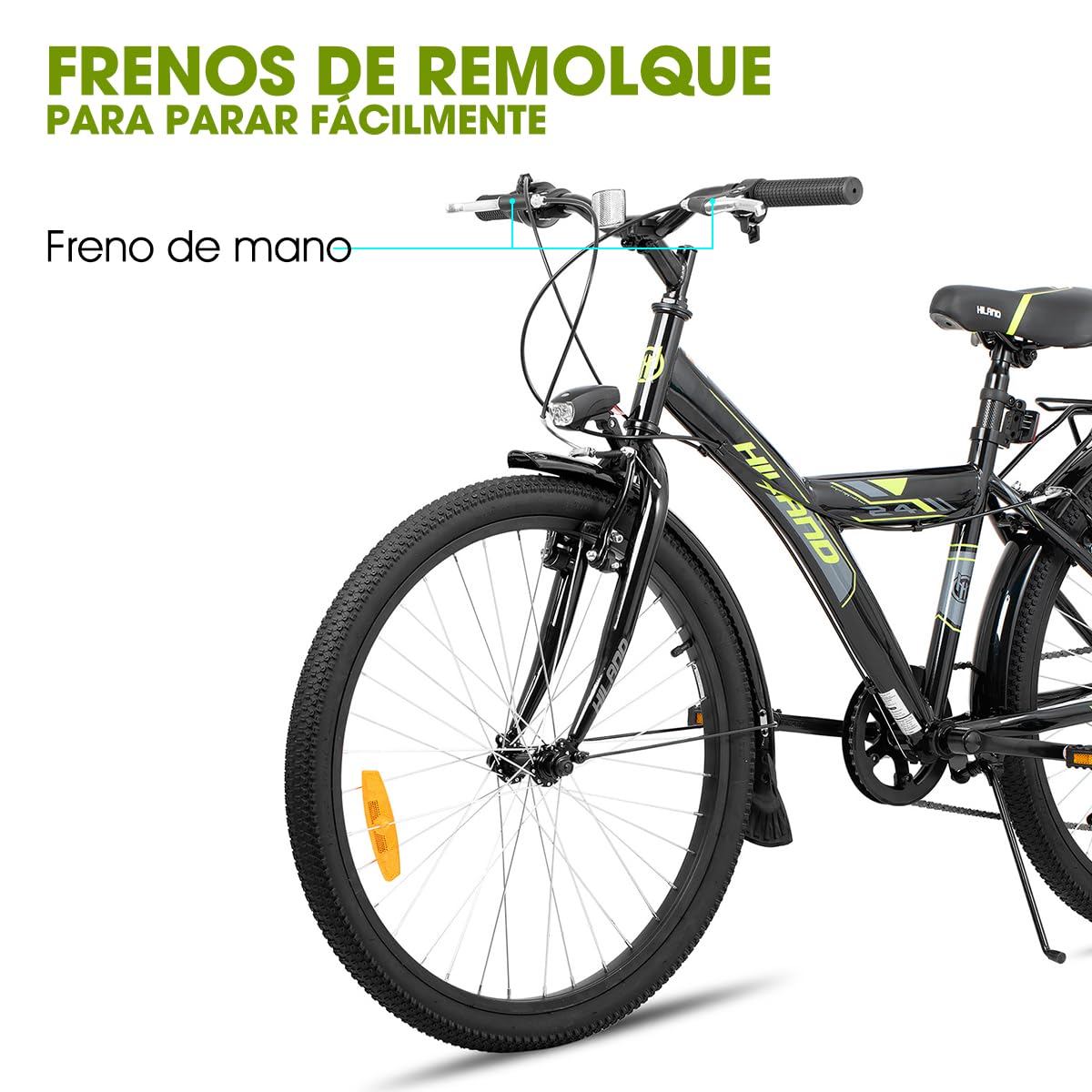 HILAND Bicicleta de Montaña Infantil 24”, para Niños y Niñas 7-11 Años, Cambio 6 Velocidades, con Soporte, Color Negro