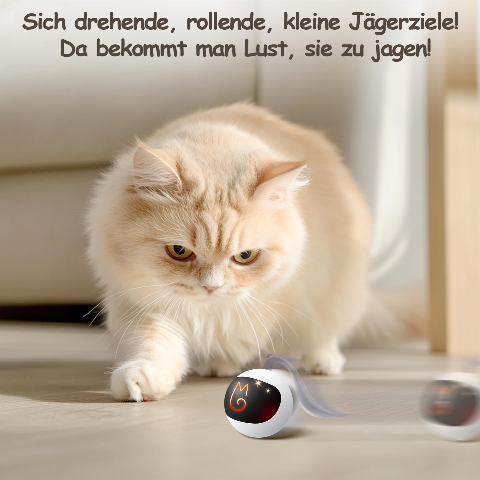Migipaws Katzenspielzeug elektrisch interaktiver Ball, natürliche Federn als zusätzliches Katzenspielzeug selbstbeschäftigung,Berührungsaktivierung, wiederaufladbar