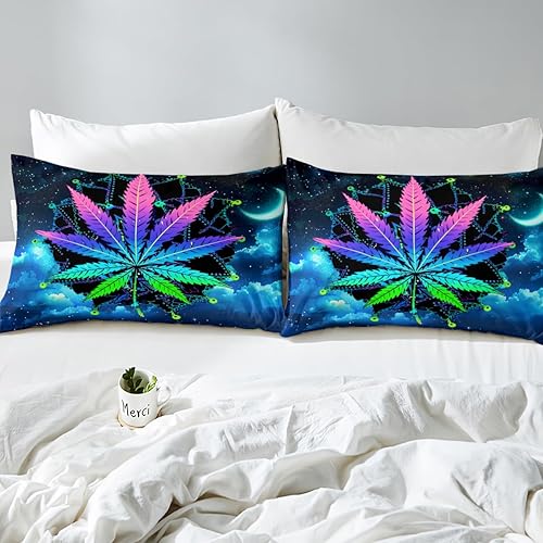 Miniatura 5 de Erosebridal Juego de ropa de cama de hojas de cannabis, funda de edredón bohemia con mandala, tamaño individual, juego de funda de edredón de hojas