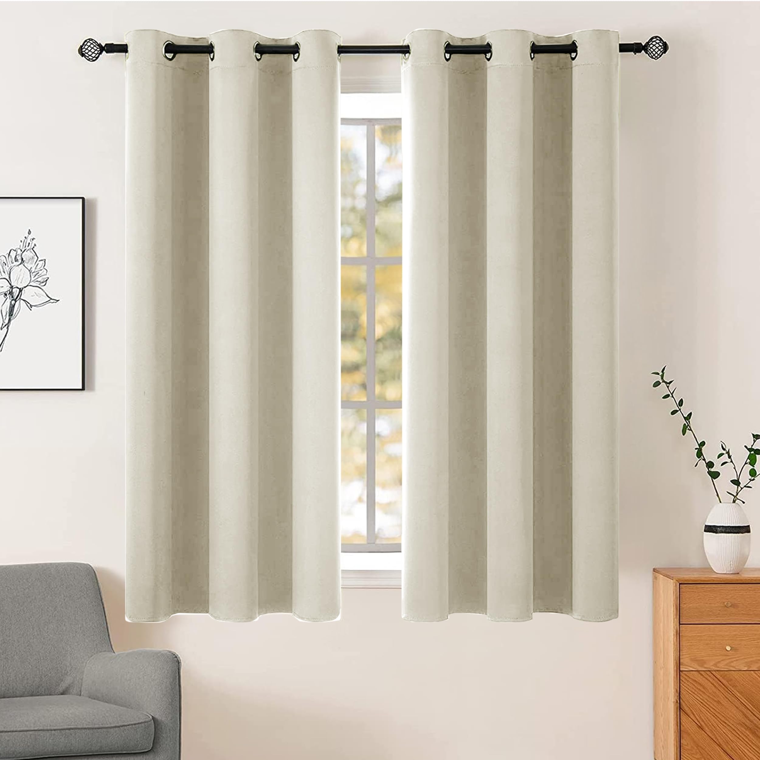 Ar Ware Cream Blackout Curtains For Living Room - Eyelet Thermal Insulated Curtains For Bedroom Energy Saving Soundproof Drapes (46 X 54 Inches)