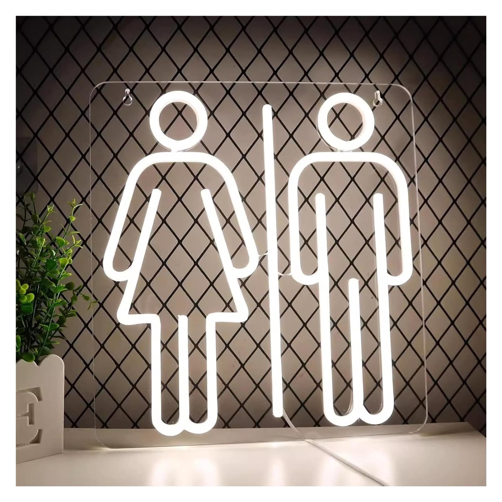Carteles para aseos, Acrílico Led, Luz Blanca, for Decoración De Paredes, Adaptador Corriente 5 V, 13 * 12 Pulgadas