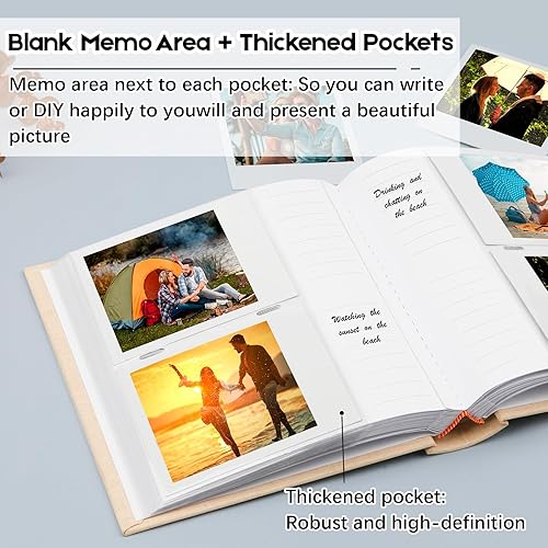 Miniatura 6 de Álbum de fotos para cámara Fujifilm Instax Wide 300, cubierta de lino, álbum de fotos de 120 bolsillos con espacio de escritura para cámara