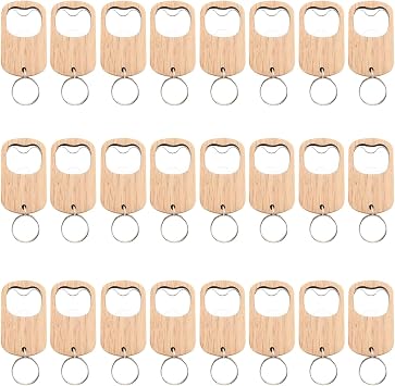 Blank Wooden Keychains, Bottle Opener, 24 Pack, DIY, Engravable