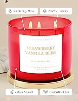 Vista 4 de Strawberry Vanilla Bliss - Vela perfumada de soja de 3 mechas de 15.8 onzas Vela grande de bayas y vainilla para el hogar Vela relajante