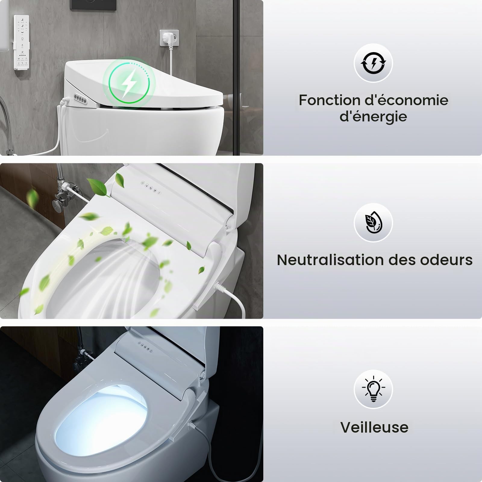 Siège de Toilette Bidet Électronique avec Buse, Intelligent Abattant WC Désodorisante, Toilette Japonaise avec Veilleuse LED, Siège Chauffant, Séchage à l'air Chaud et les Soins Intimes