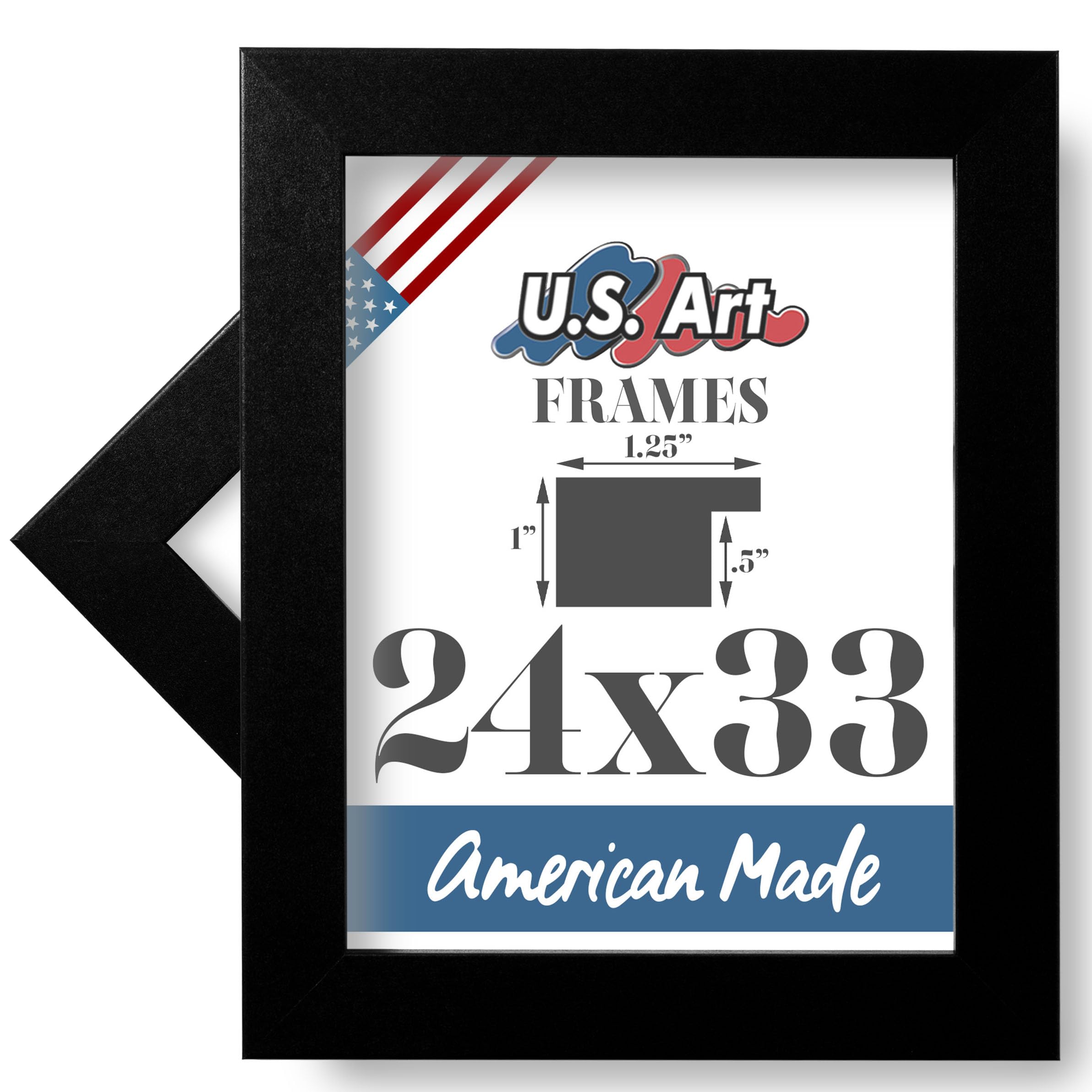 US Art 24x33 Modern Black 1.25 Inch Wood Composite American Made Picture & Poster Frame, Home and Wall Decor