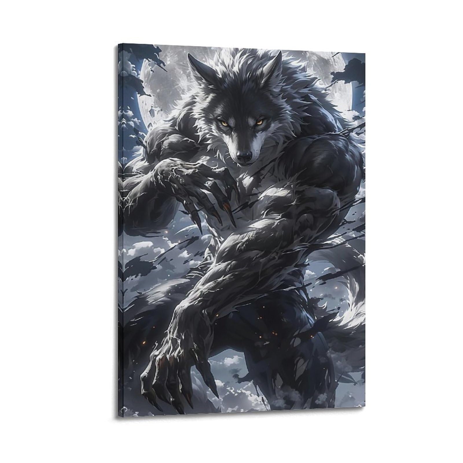 MEQKTQIMA Impression sur toile représentant un loup de style bande dessinée - Décoration murale moderne pour chambre à coucher - 50 x 75 cm