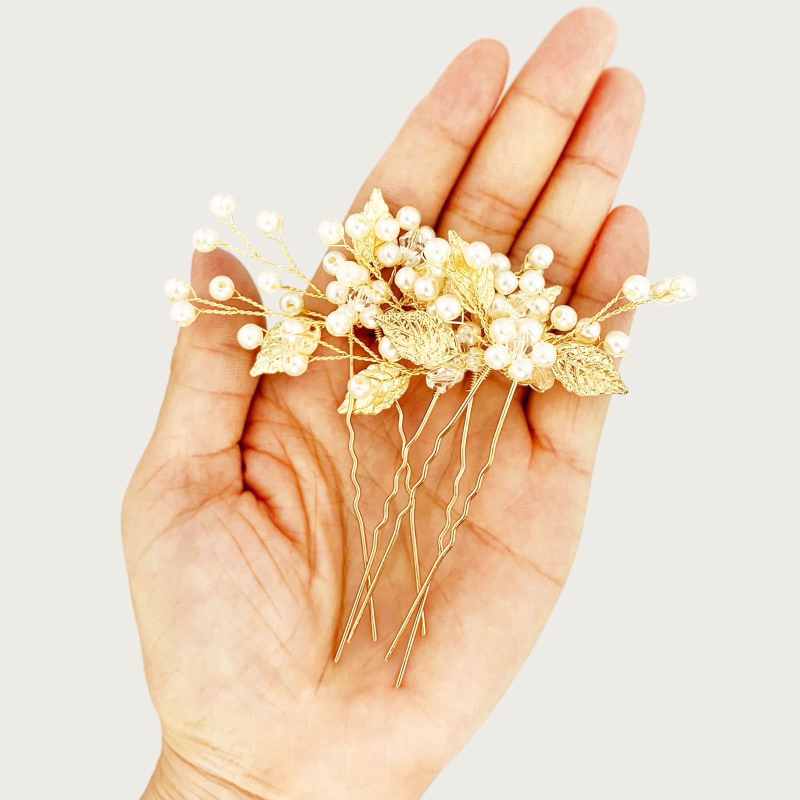 7 Pcs Gold Wedding Hair Pins U-Shaped Pearl Hair Accessories Floral Bridal Hair Pearl Cluster 7 PC Hairpin Set, Wedding Pearl Bridal U Hair  main image 3