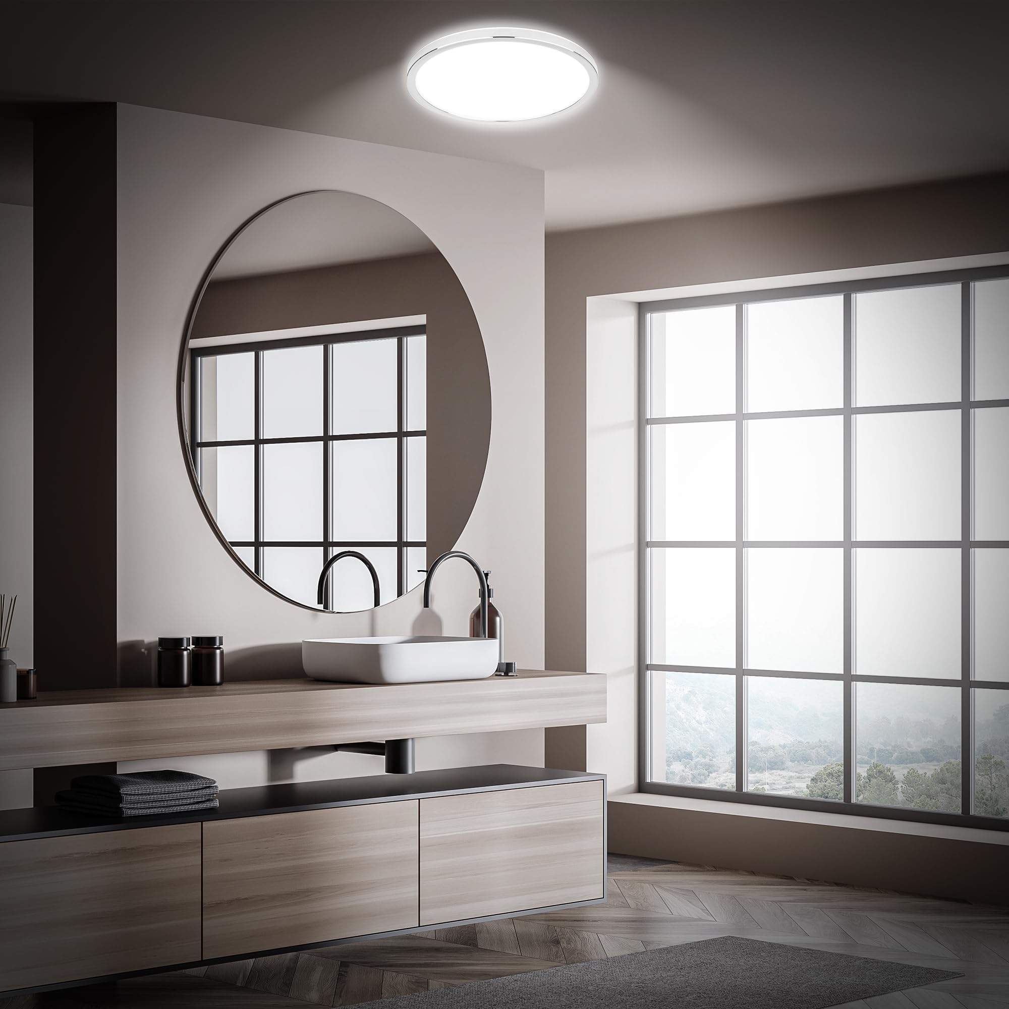 Plafonnier salle de bain LED IP54 chrome 29,3x2,8 cm BRILONER
